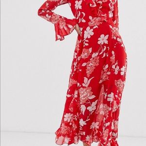 Wrap midi dress red